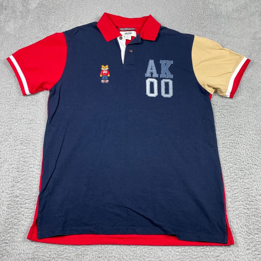 AKOO Evolution Polo Shirt Mens‎ Large Navy Red Colorblock Embroidered Fox Mascot